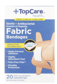 TopCare Antibacterial Fabric First Aid Antiseptic Assorted Knuckle & Fingertip Bandages