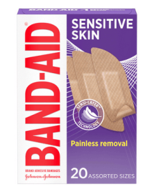 BAND-AID Adhesive Bandages for Sensitive Skin, Hypoallergenic First Aid Bandages with Painless Removal