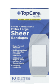 TopCare Antibacterial First Aid Antiseptic All One Size Extra Large Bandages, Sheer