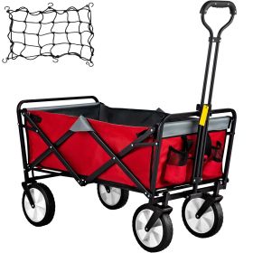 Collapsible Wagon Cart ; Folding Wagon Cart ;  176 lbs Load Beach Wagon Oversized Wheels;  Portable Folding Wagon Adjustable Handles for Beach; (Color: Red+Gray)
