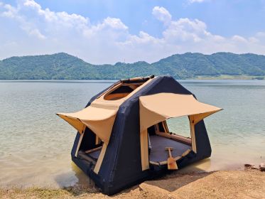 Foldable 2-3 People Amphibious Inflatable Car Roof Top Tent for camping Outdoor Glamping Camping Tent for SUV,Truck( Without Ladder, Two-tone Sty (Color: AS PIC)